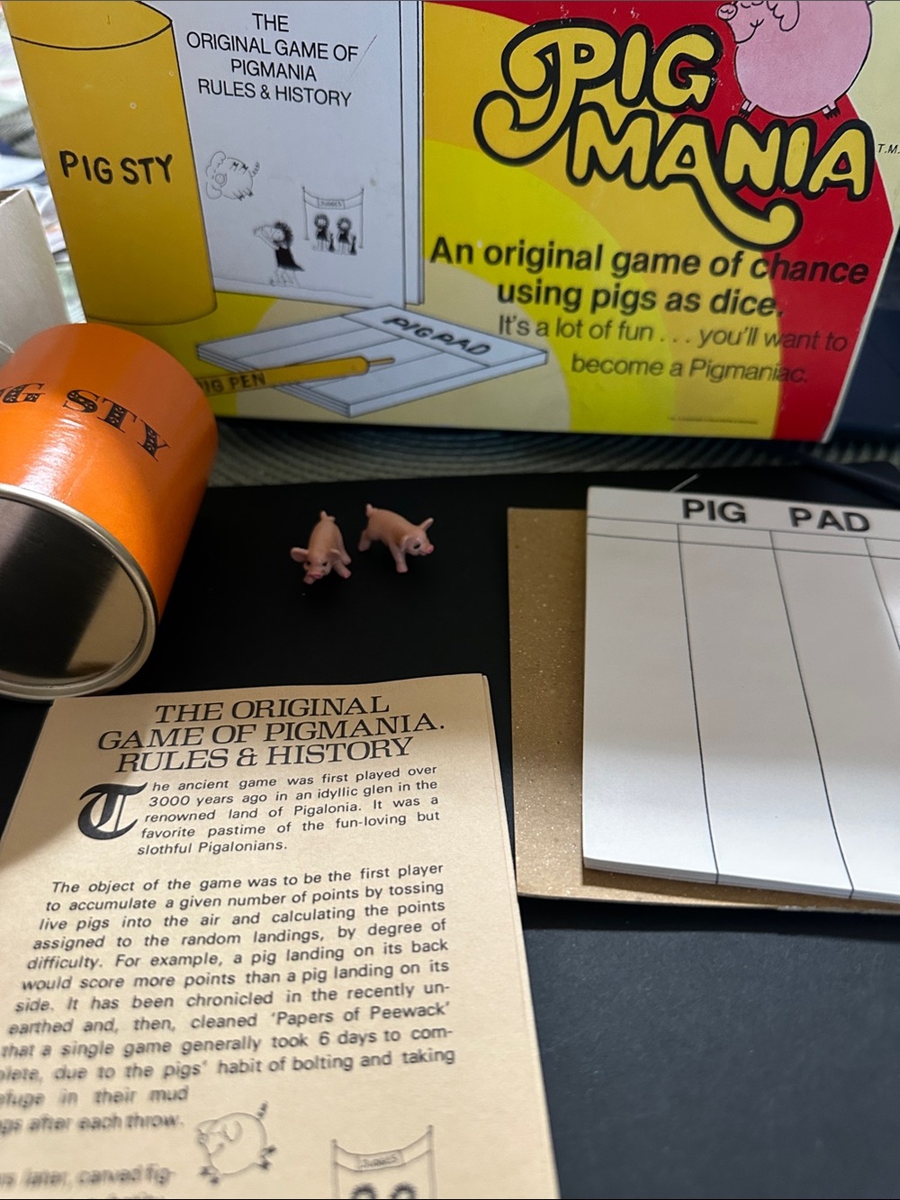 Vintage 1977 Pig Mania Game Complete Pass The Pigs Original w/ Cup Pad Pen